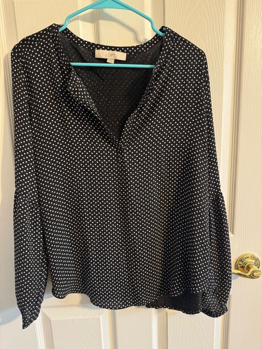 LOFT Black Polka Dot V-Neck Blouse